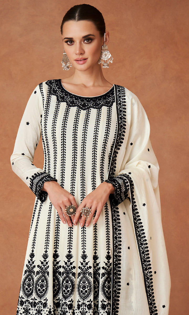 Readymade Pure Elegance in White Designer Salwar Kameez