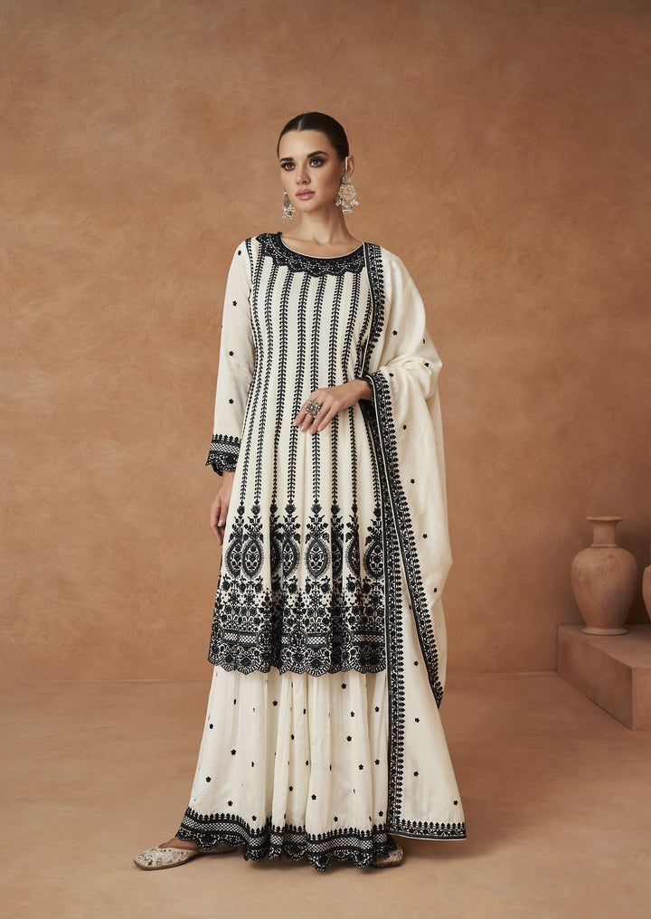 Readymade Pure Elegance in White Designer Salwar Kameez