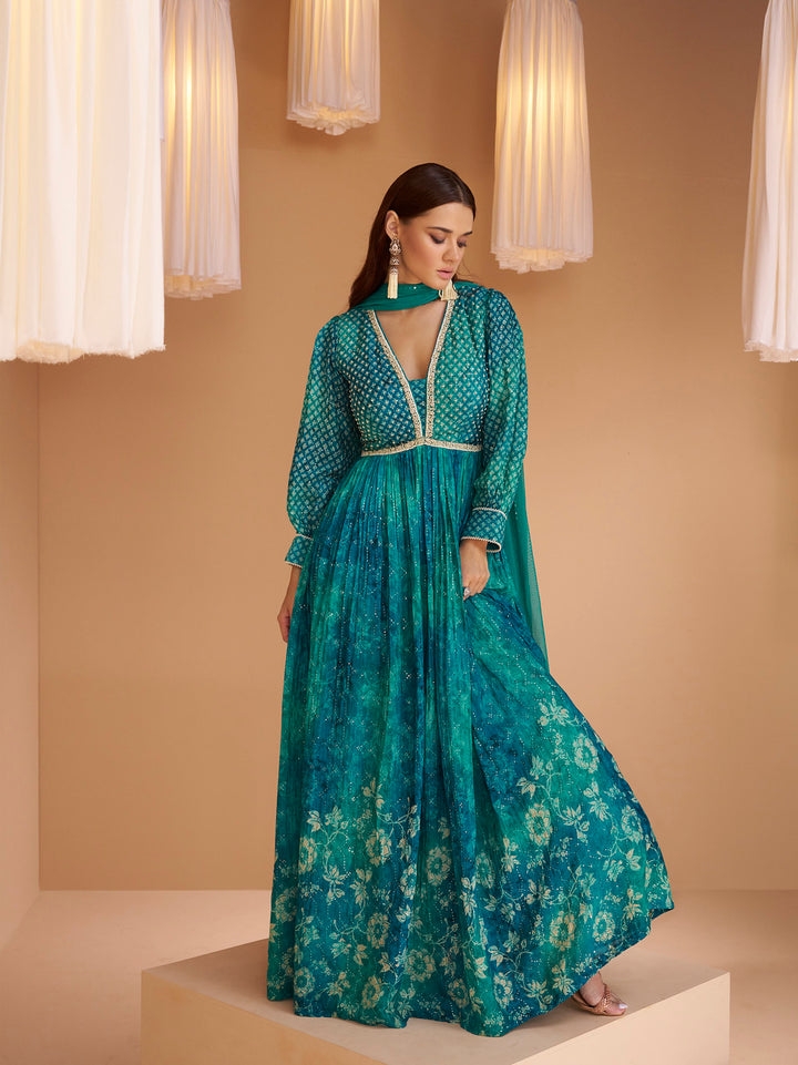 Designer Indian Anarkali in Serene Sky Blue