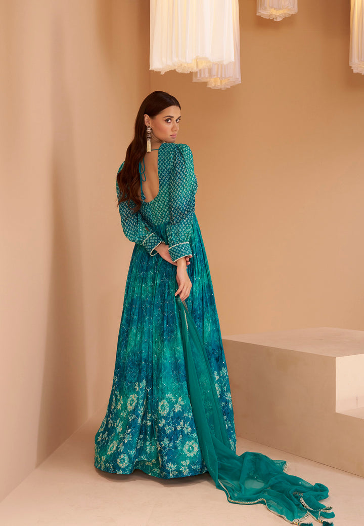 Designer Indian Anarkali in Serene Sky Blue