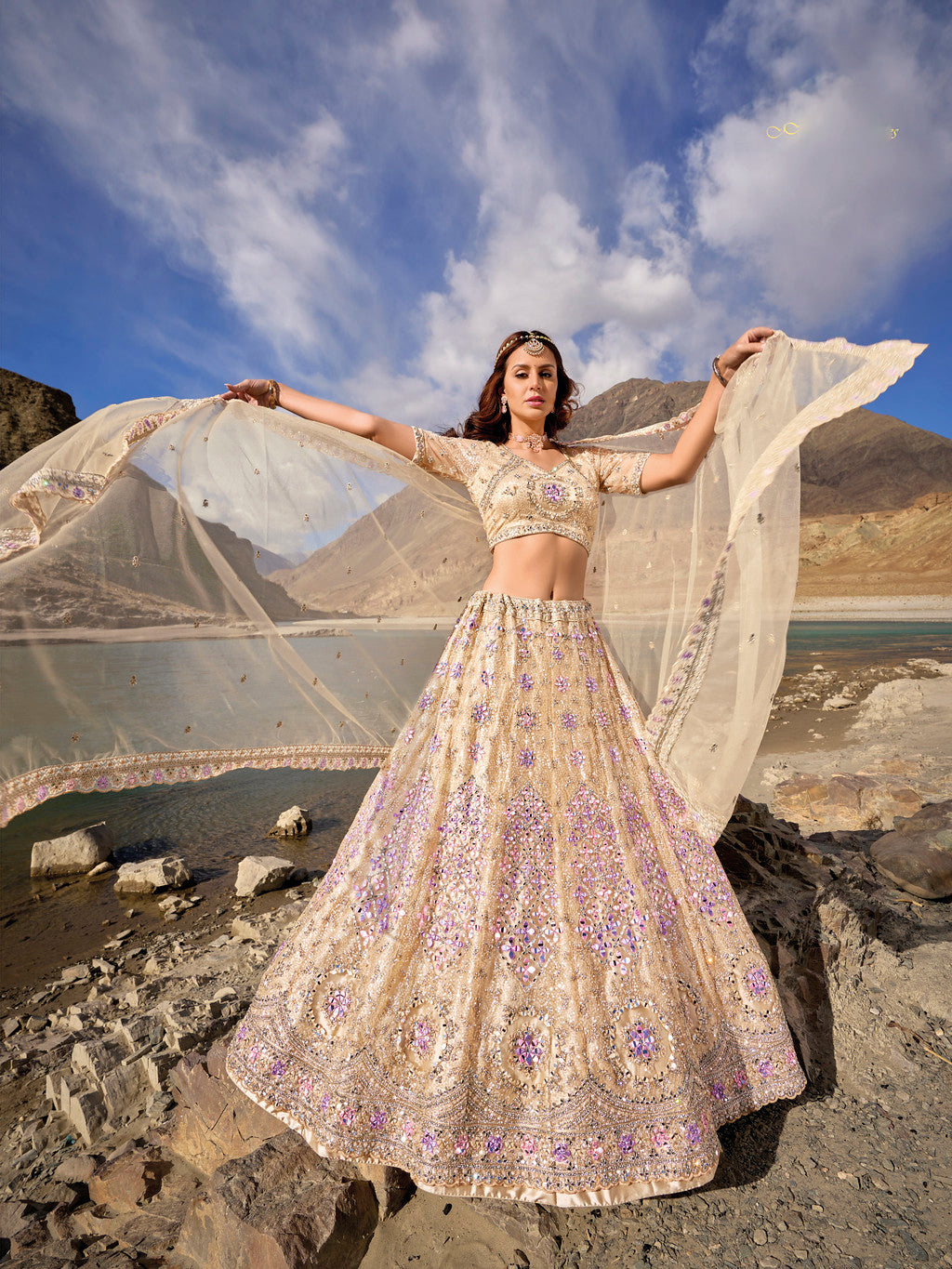 Elegant Dusty White Lehenga Choli