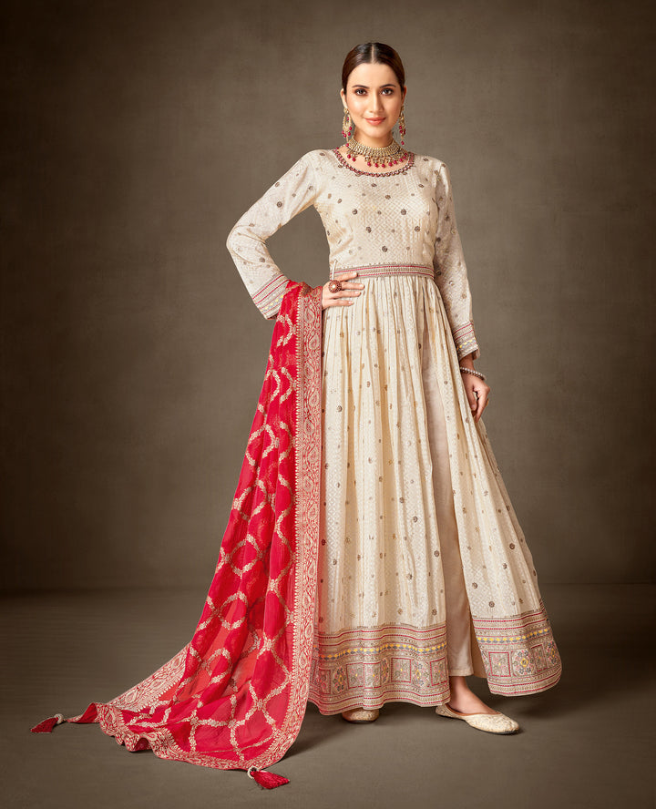 Readymade Regal Red Designer Anarkali Salwar Kameez