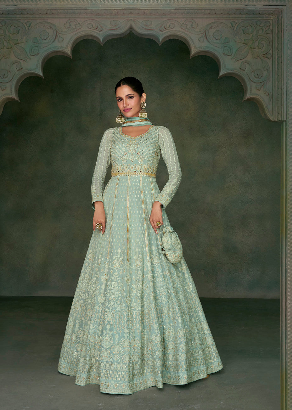 Readymade Sky Blue  Explore Anarkali Salwar Kameez