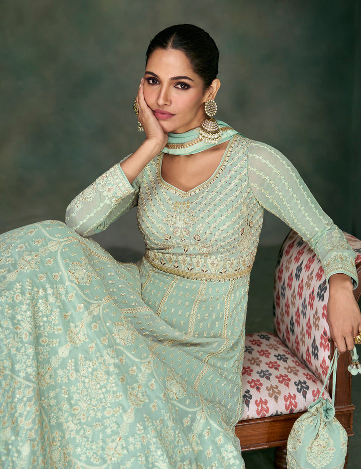 Readymade Sky Blue  Explore Anarkali Salwar Kameez