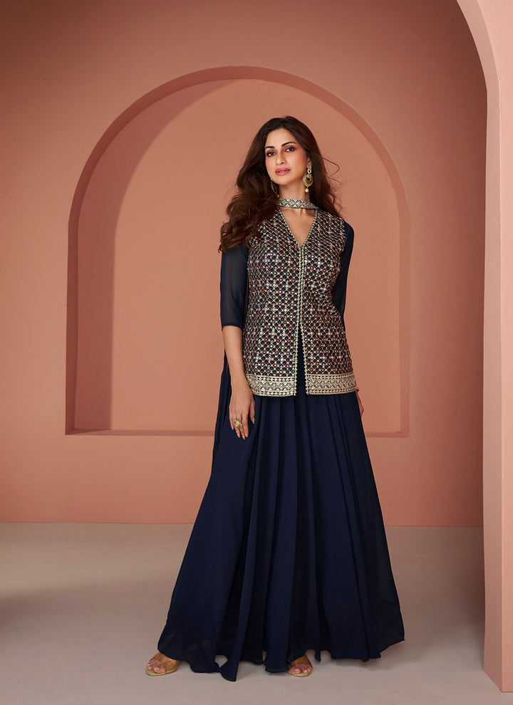 Readymade Navy Blue Elegance Indo-Western Salwar Kameez