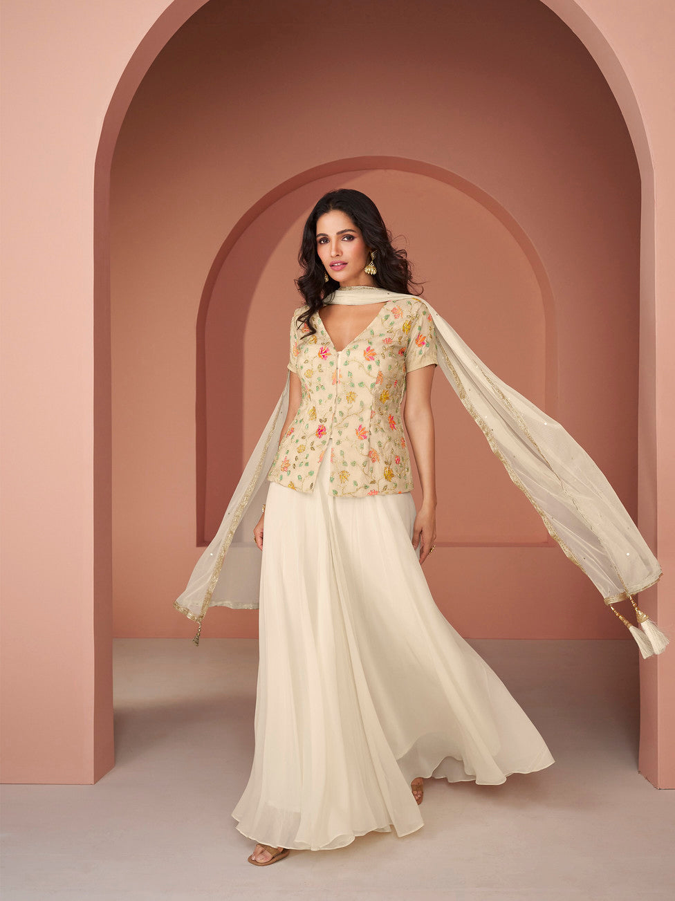 Readymade Timeless White Elegance Indo-Western Salwar Kameez