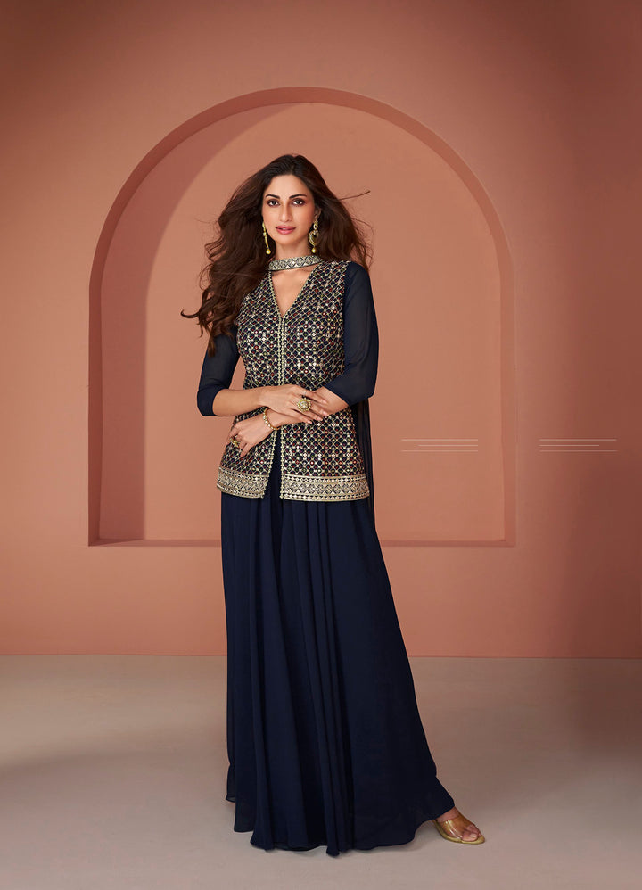 Readymade Navy Blue Elegance Indo-Western Salwar Kameez