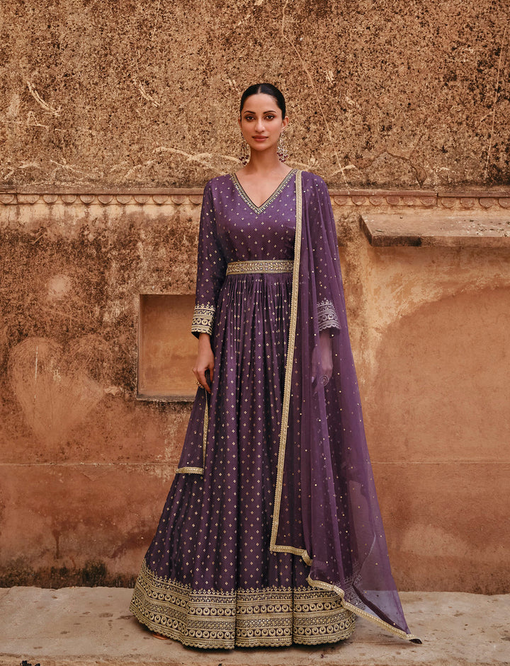 Readymade Designer Party Wear Anarkali Suit in Purple Wine