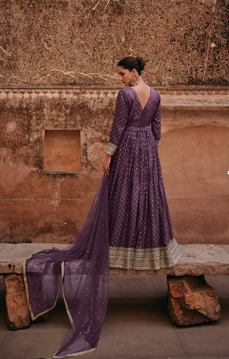 Readymade Designer Party Wear Anarkali Suit in Purple Wine