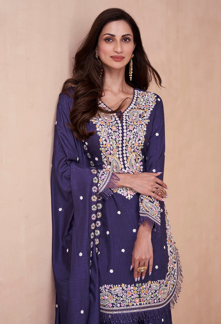 Readymade Elegant Purple Designer Palazzo Type Salwar Kameez