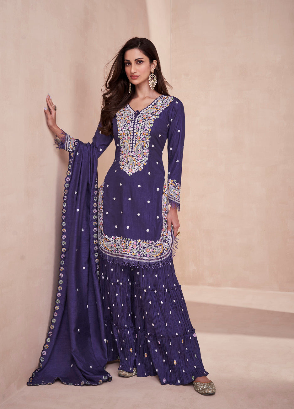 Readymade Elegant Purple Designer Palazzo Type Salwar Kameez