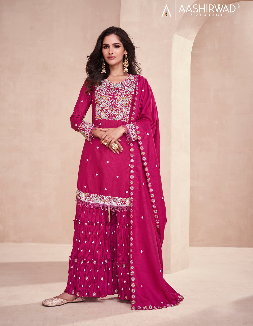 Readymade Elegant Pink Designer Palazzo Type Salwar Kameez