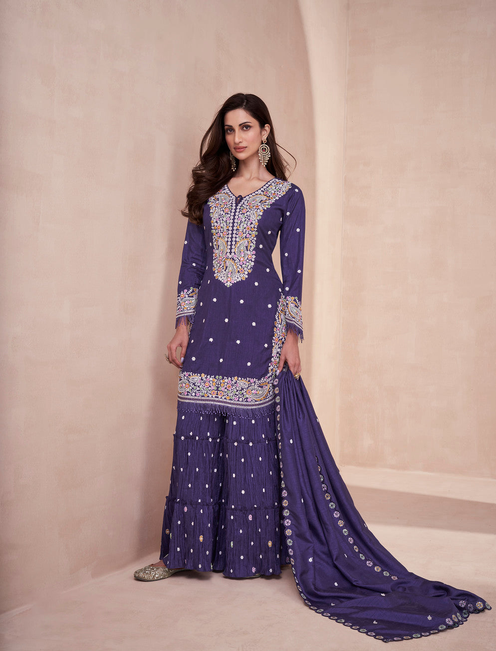 Readymade Elegant Purple Designer Palazzo Type Salwar Kameez