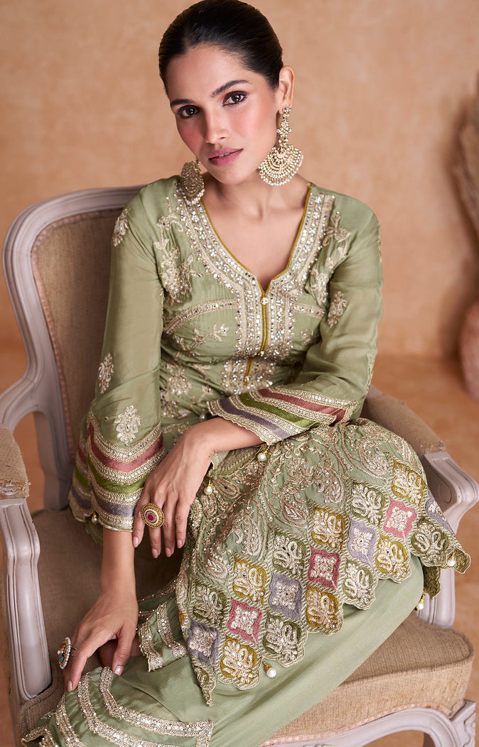 Readymade Graceful Light Green Designer Salwar Kameez