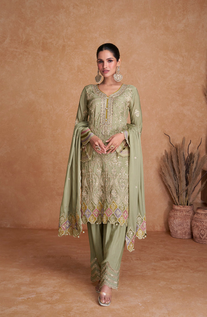 Readymade Graceful Light Green Designer Salwar Kameez