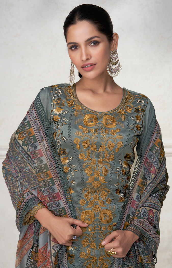 Readymade Elegant Grey Designer Salwar Kameez