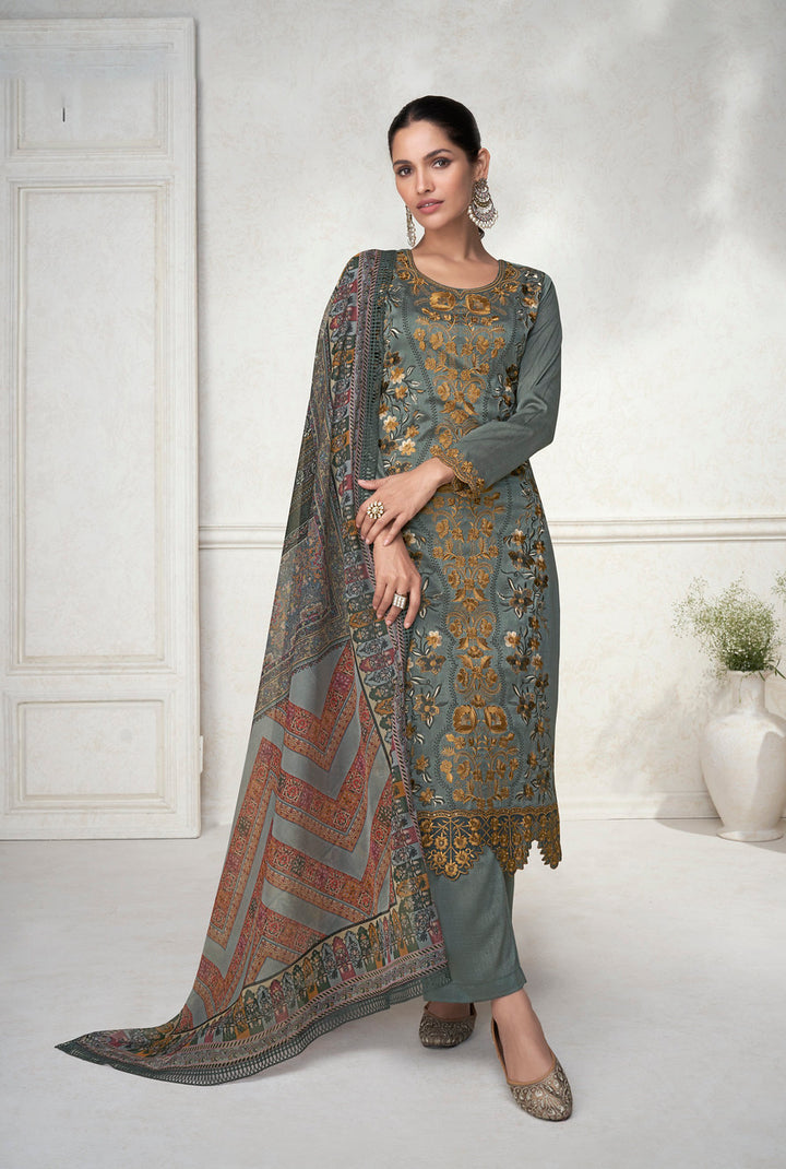 Readymade Elegant Grey Designer Salwar Kameez