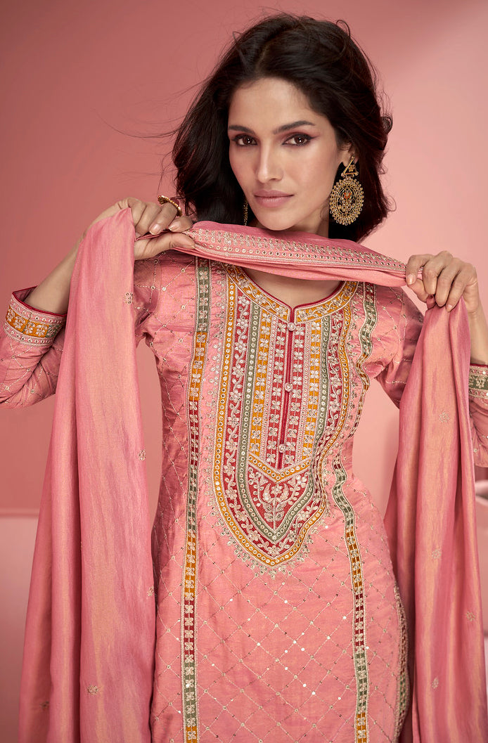 Readymade  Elegant Pink Designer Palazzo Type Salwar Kameez