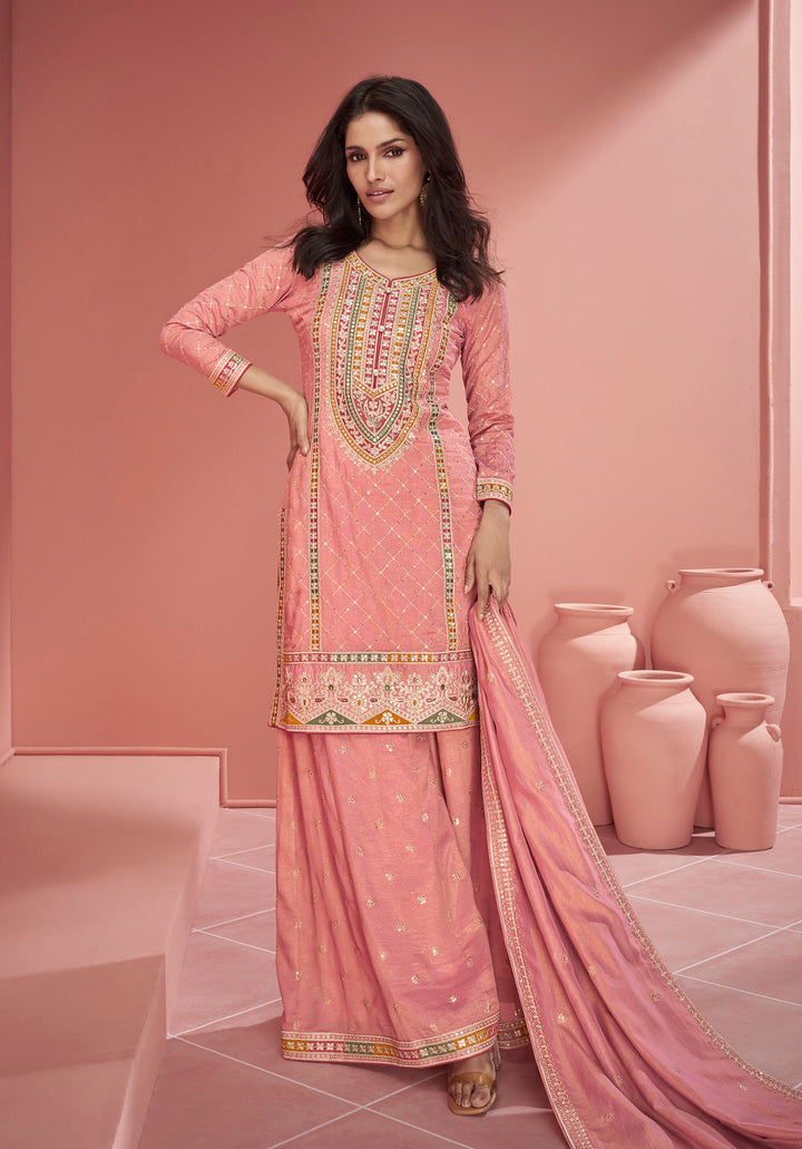 Readymade  Elegant Pink Designer Palazzo Type Salwar Kameez