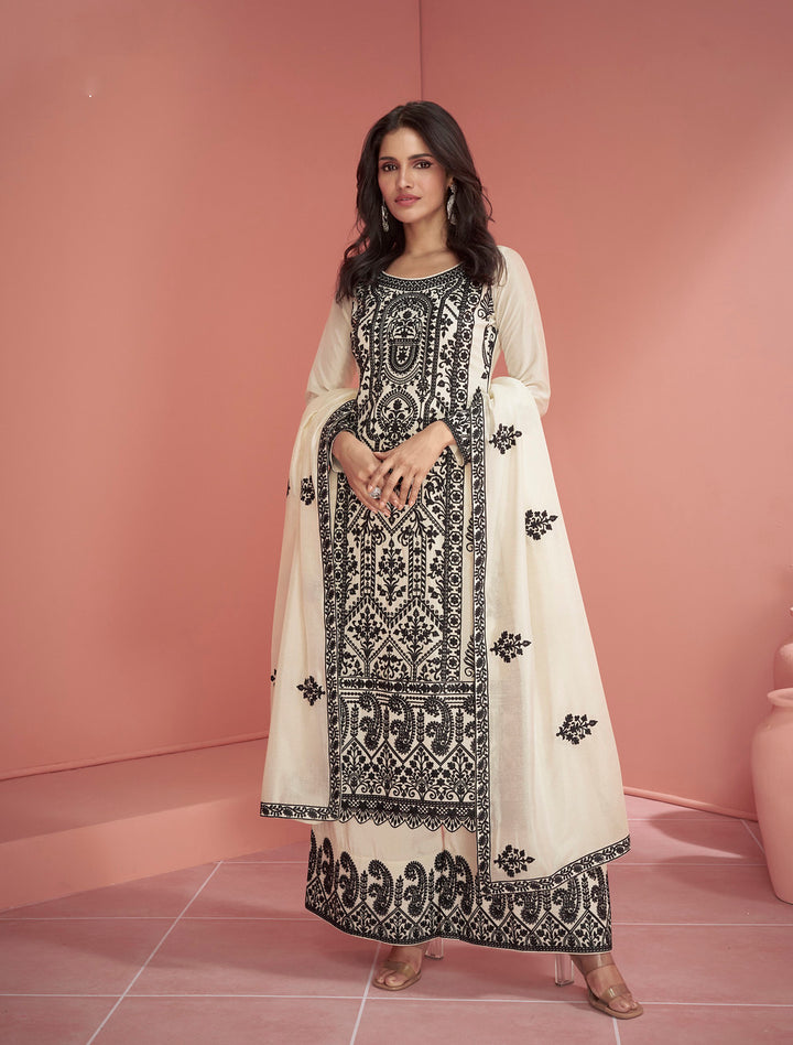 Readymade Elegant White Designer Palazzo Salwar Kameez