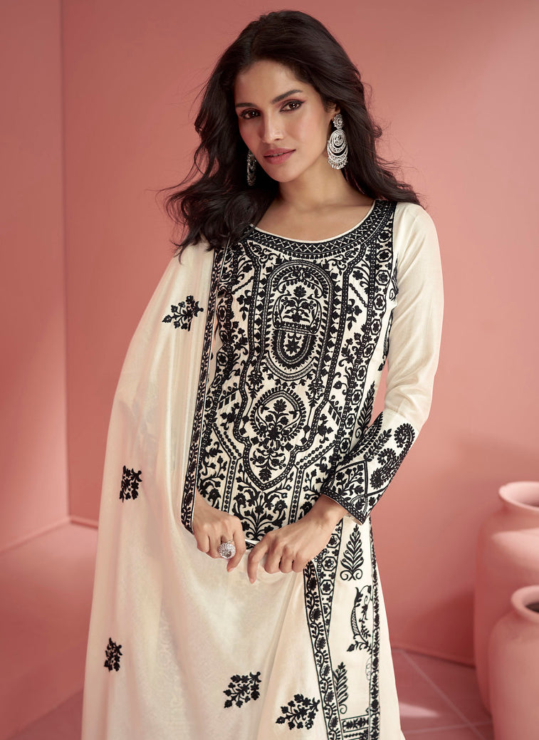 Readymade Elegant White Designer Palazzo Salwar Kameez