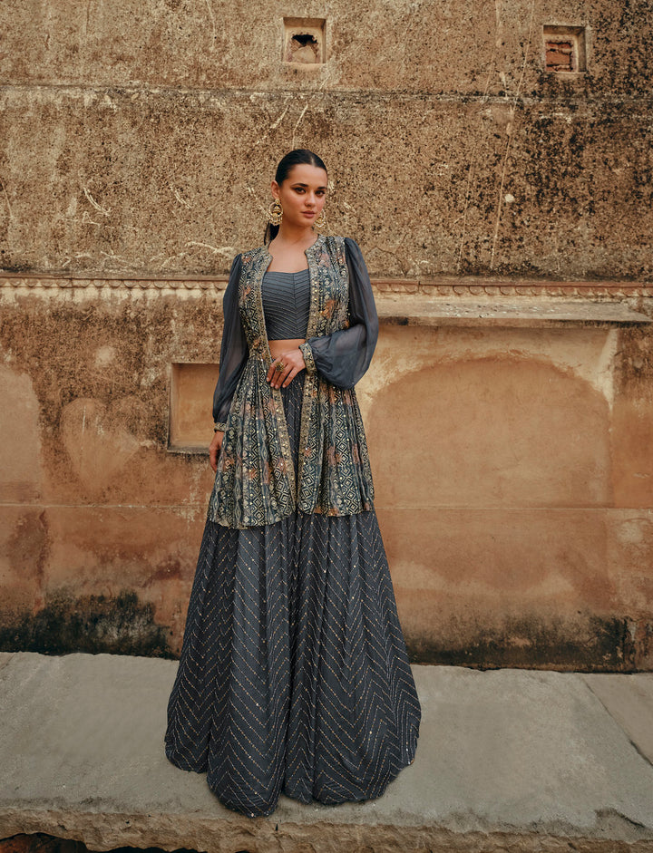 Readymade Elegant Grey Designer Lehenga Choli