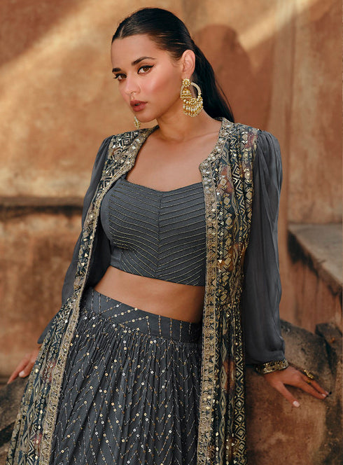 Readymade Elegant Grey Designer Lehenga Choli