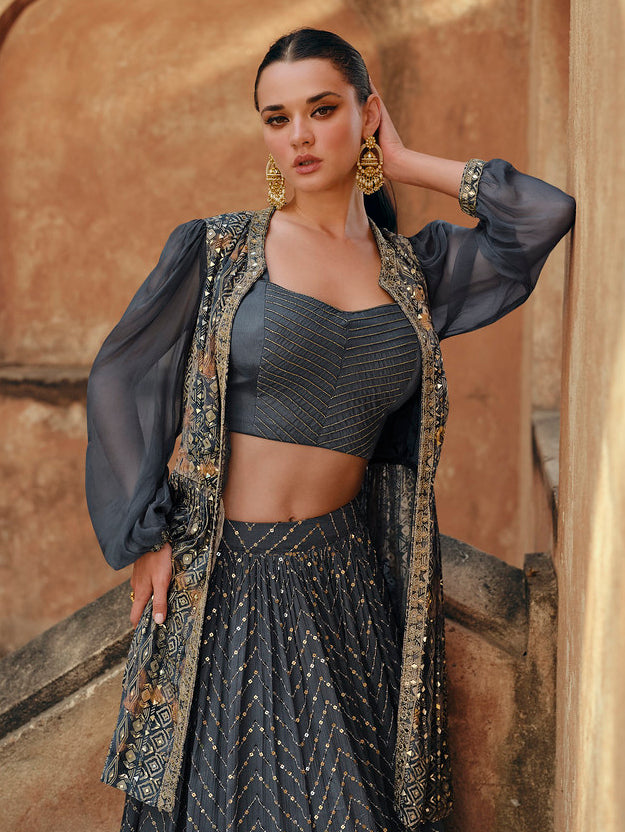 Readymade Elegant Grey Designer Lehenga Choli