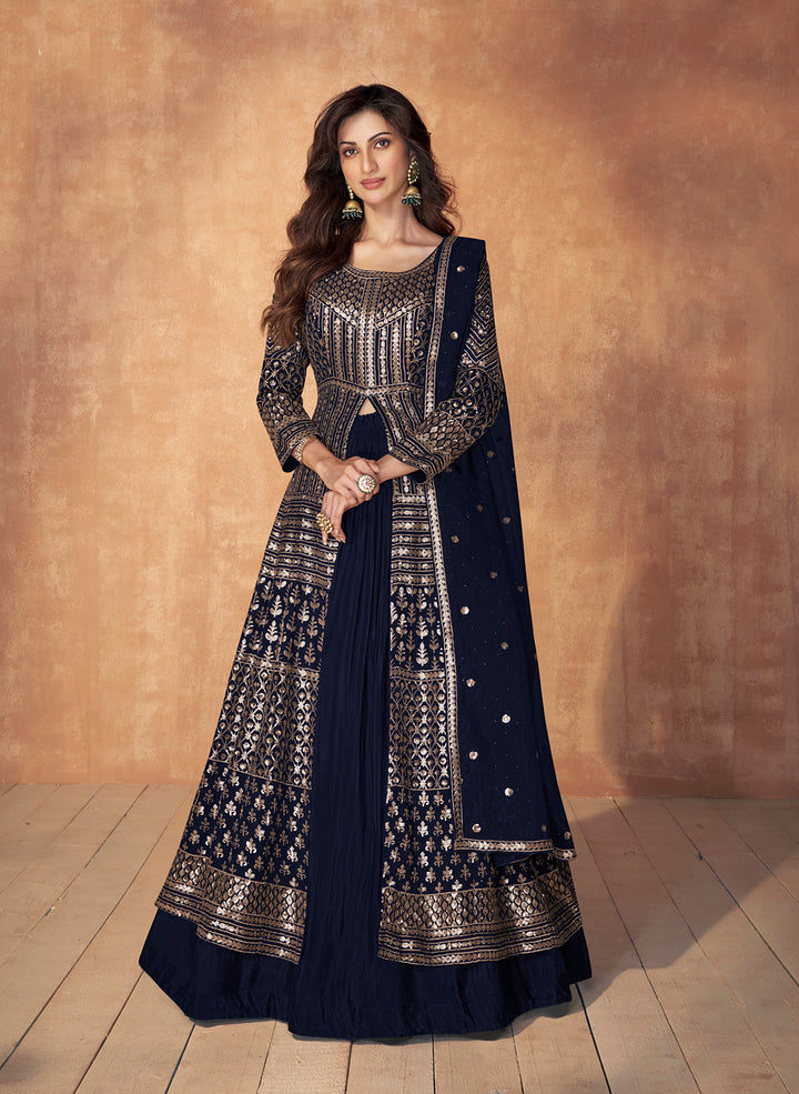 Readymade  Designer Navy Blue Anarkali Salwar Kameez