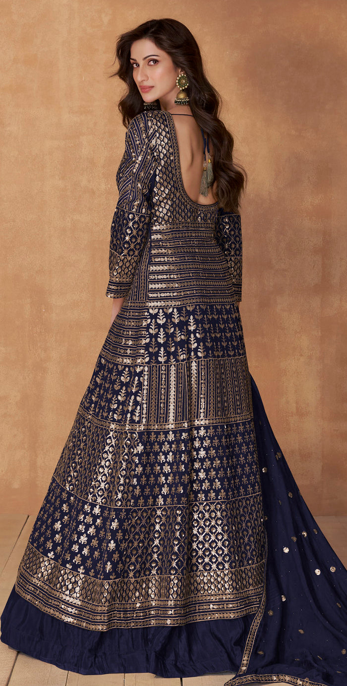 Readymade  Designer Navy Blue Anarkali Salwar Kameez