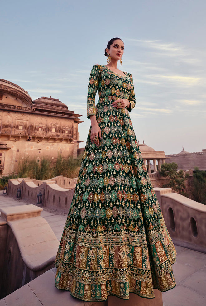 Readymade Green Designer Anarkali Gown Salwar Kameez