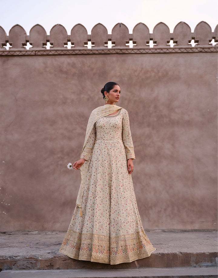 Readymade Off-White Designer Anarkali Gown Salwar Kameez