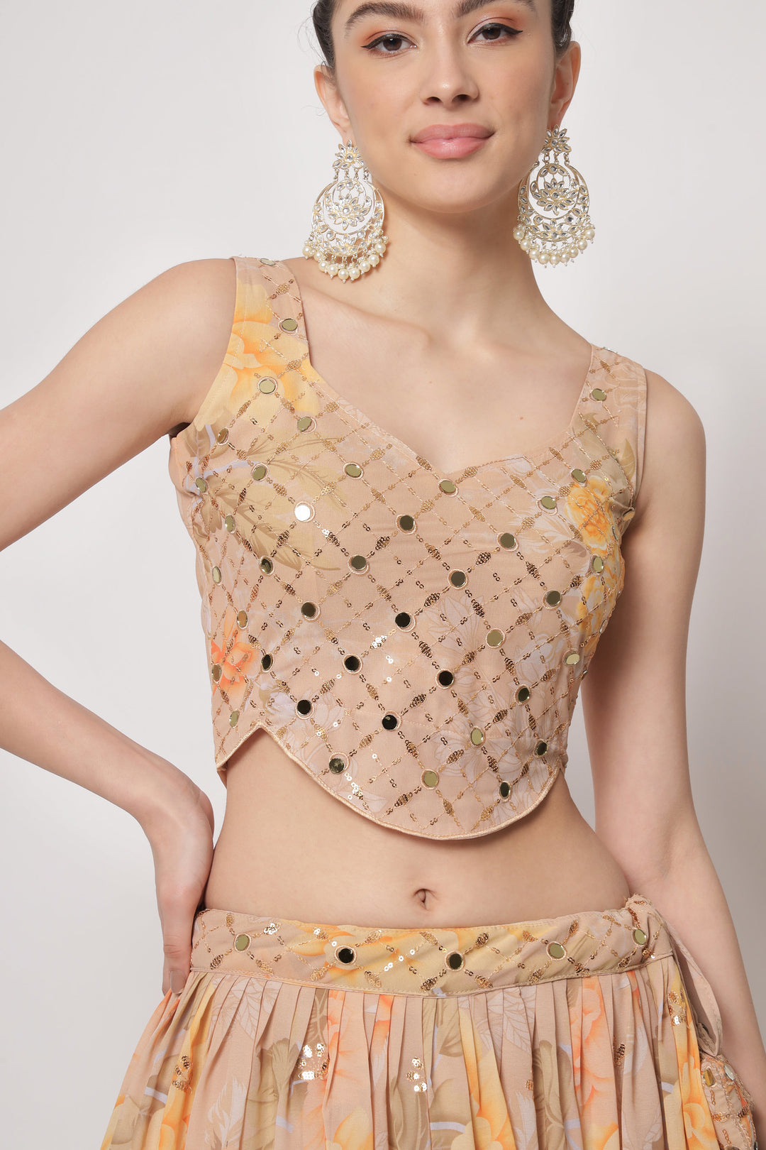 Elegant Beige Partywear Lehenga Choli