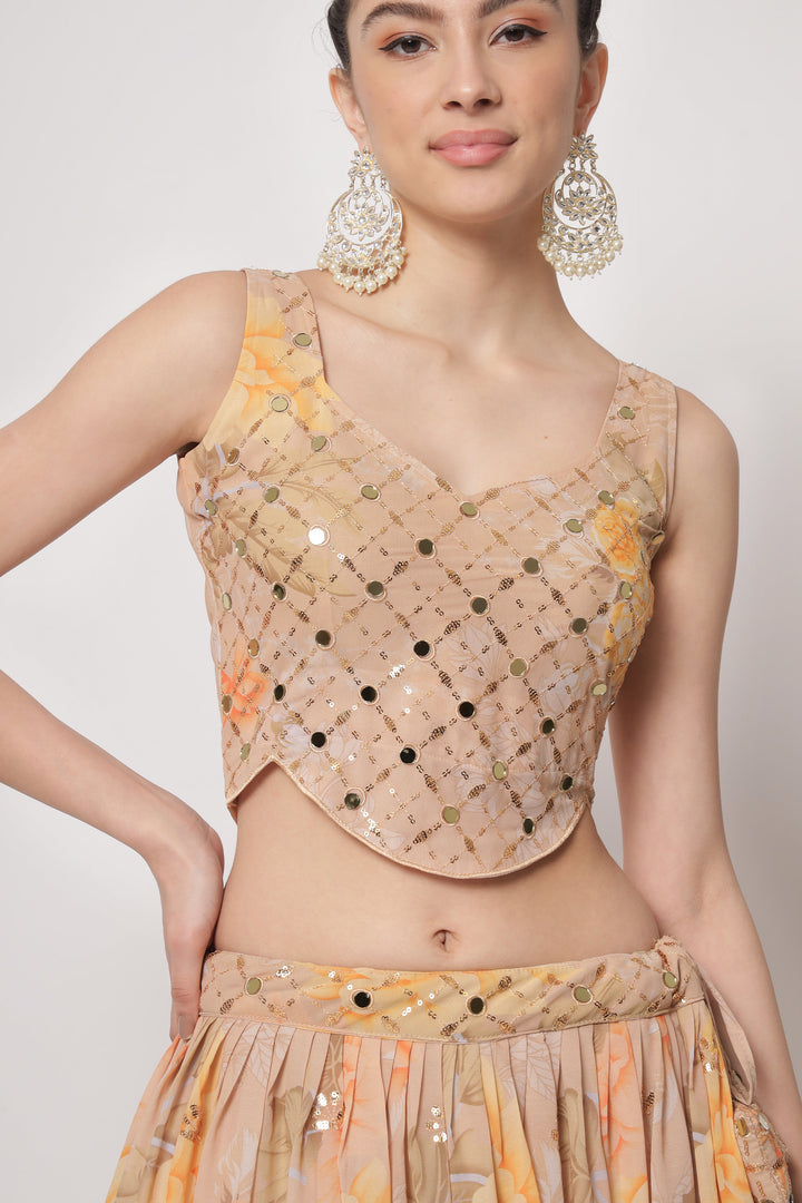 Elegant Beige Partywear Lehenga Choli