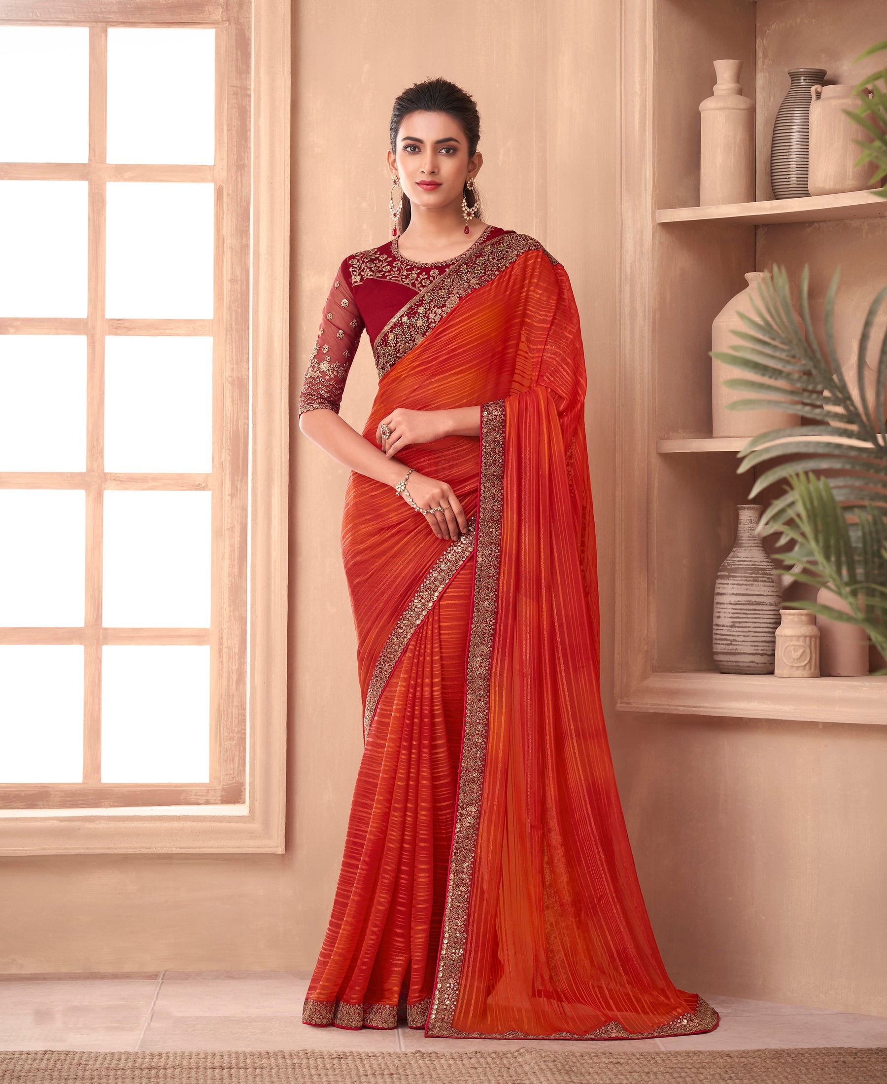 Red Silk Embroidery Saree | Ethnic Gallery