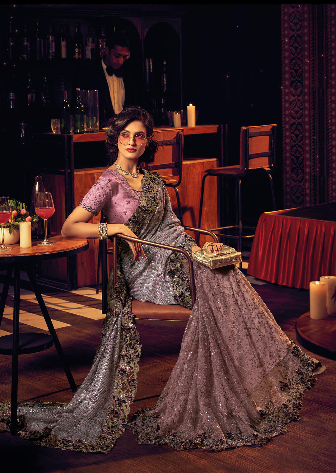 Stunning New Hot Dark Purple Designer Sarees