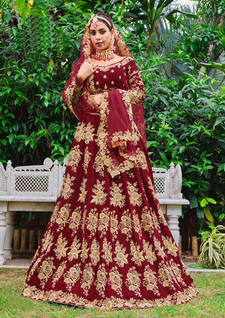 Exquisite Maroon Red Bridal Lehenga Choli