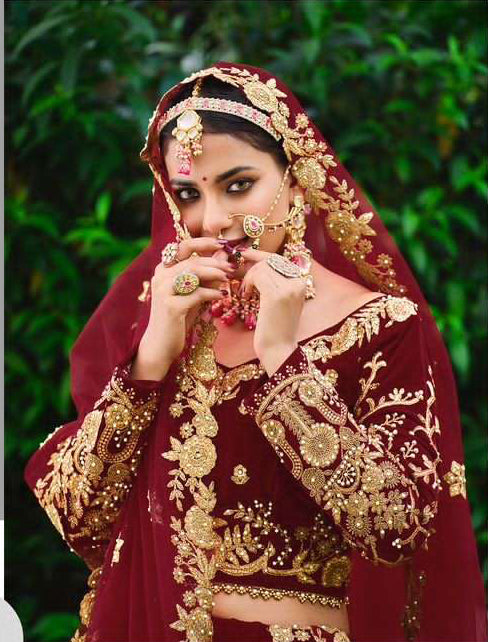 Exquisite Maroon Red Bridal Lehenga Choli