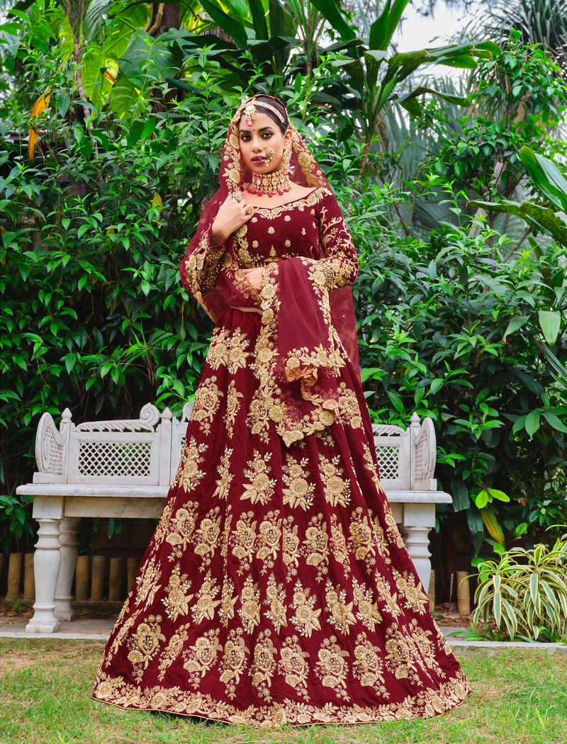 Exquisite Maroon Red Bridal Lehenga Choli