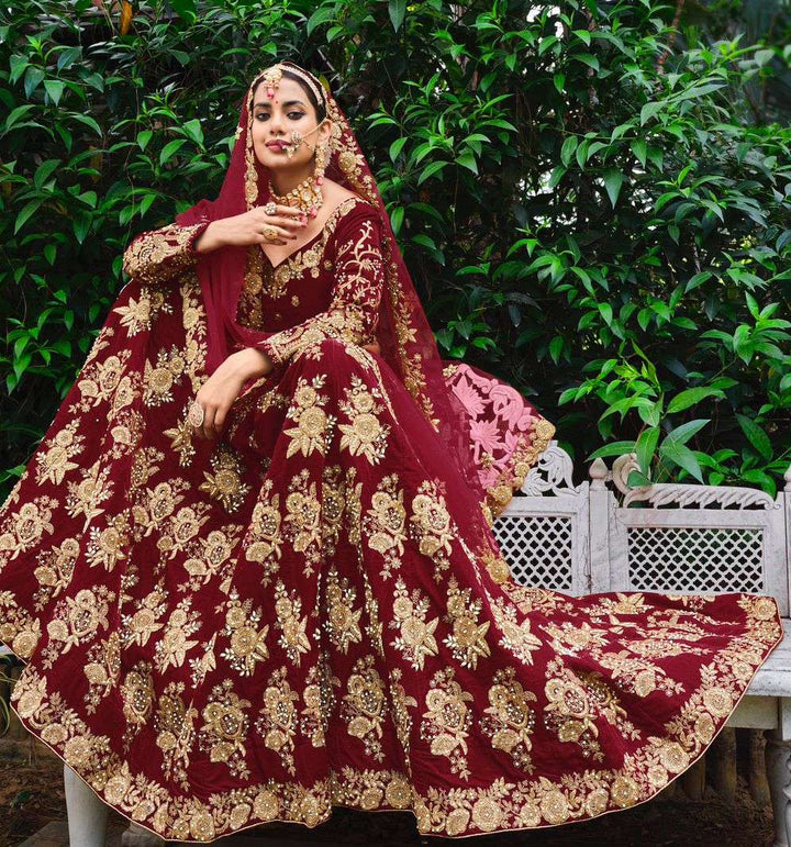 Exquisite Maroon Red Bridal Lehenga Choli