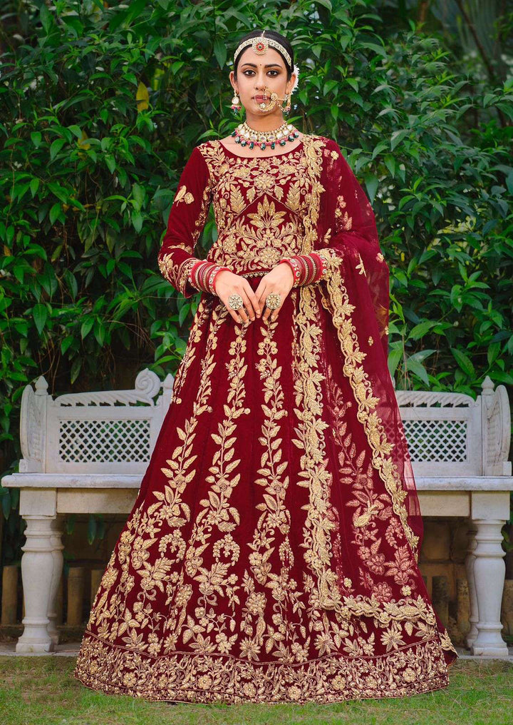 Elegant Burgundy Red Bridal Lehenga Choli