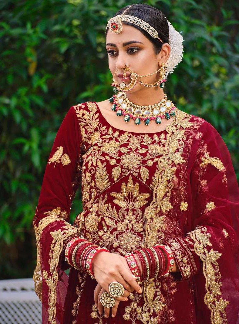 Elegant Burgundy Red Bridal Lehenga Choli