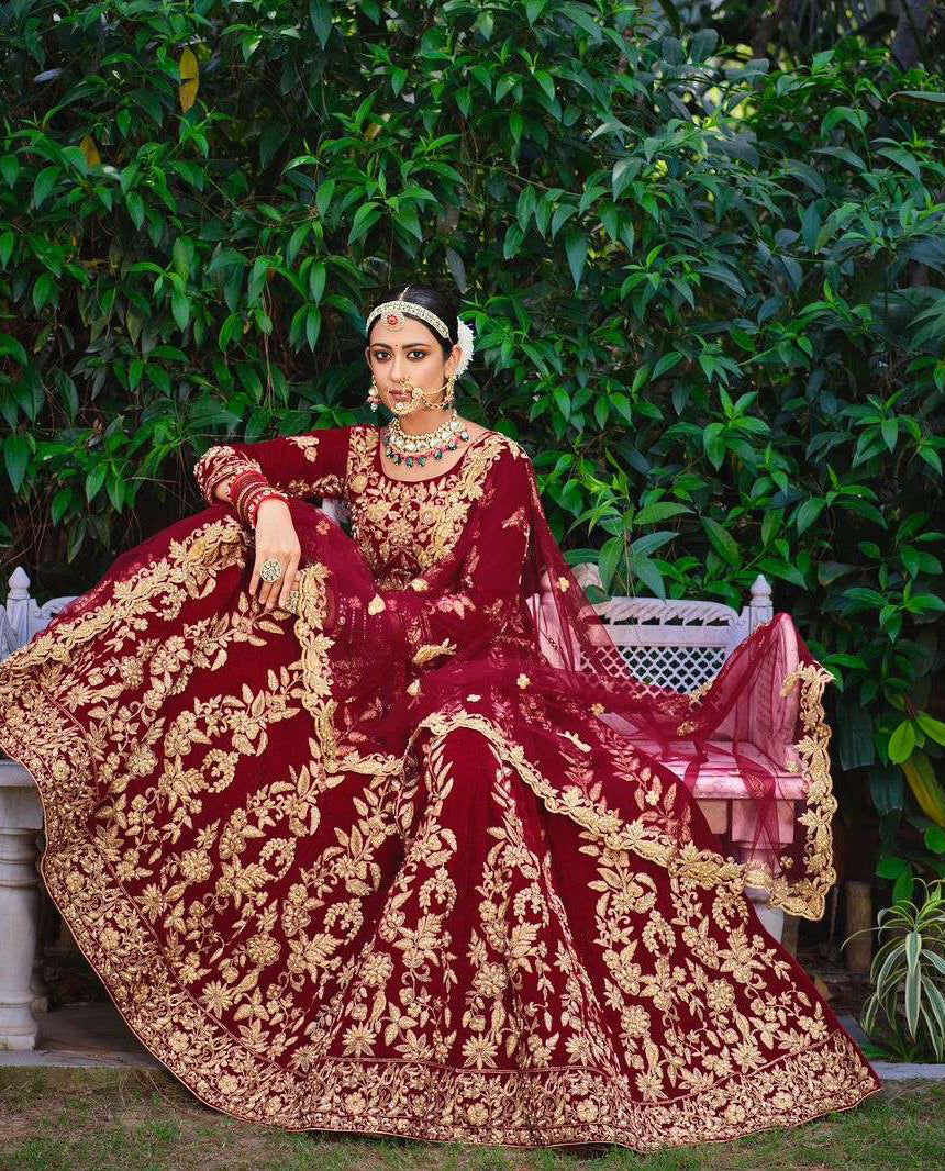 Elegant Burgundy Red Bridal Lehenga Choli