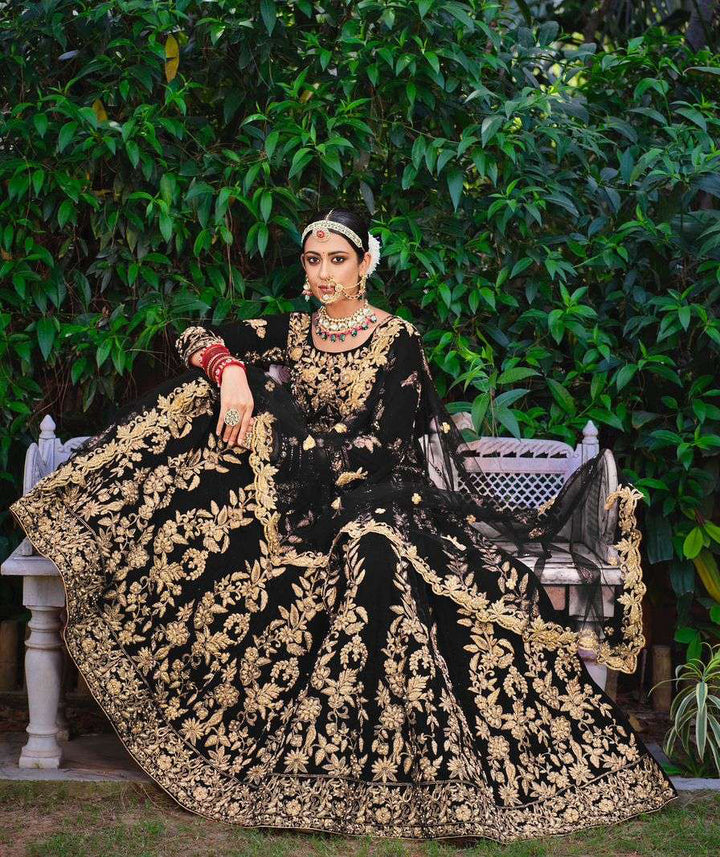 Sophisticated Ebony Black Bridal Lehenga Choli