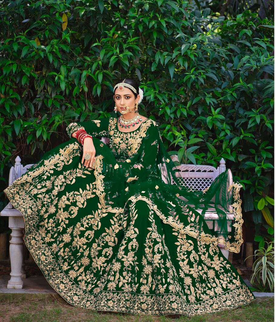 Exquisite Mehndi Green Bridal Lehenga Choli