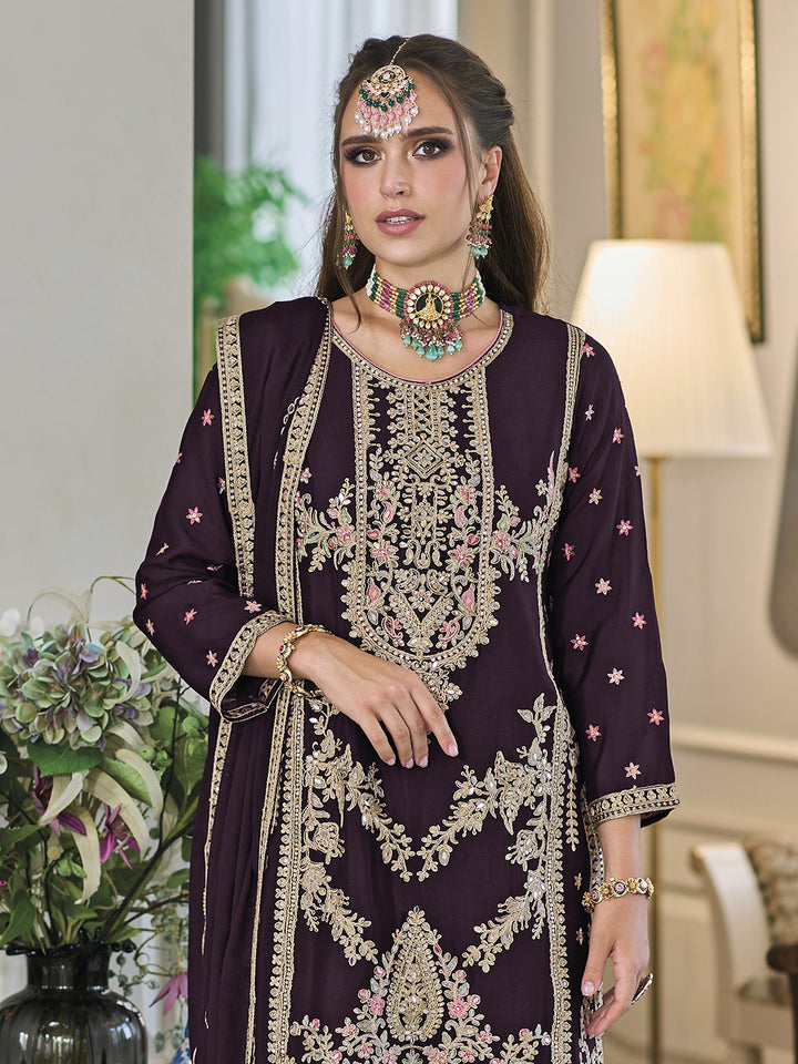 Readymade Elegant Wine Designer Salwar Kameez