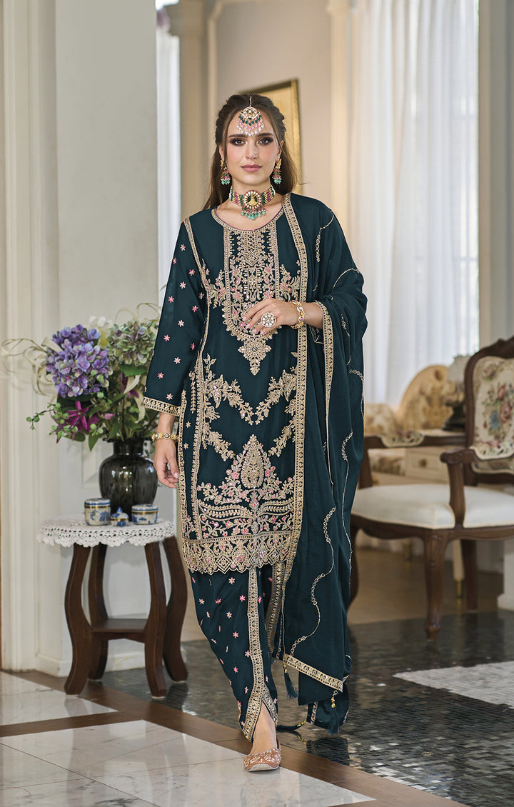 Readymade Elegant Rama Green Designer Salwar Kameez