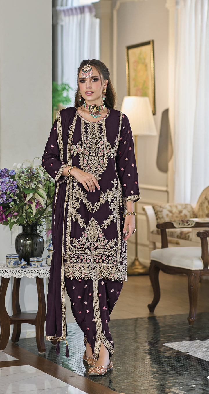 Readymade Elegant Wine Designer Salwar Kameez