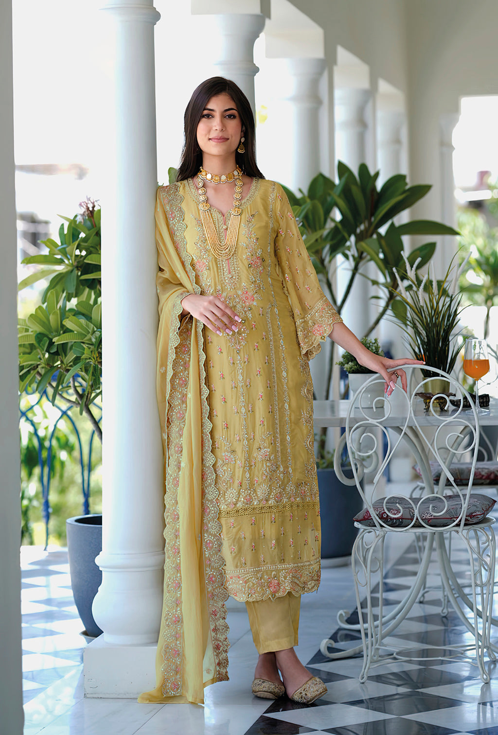 Readymade Sunny Yellow Organza Salwar Kameez