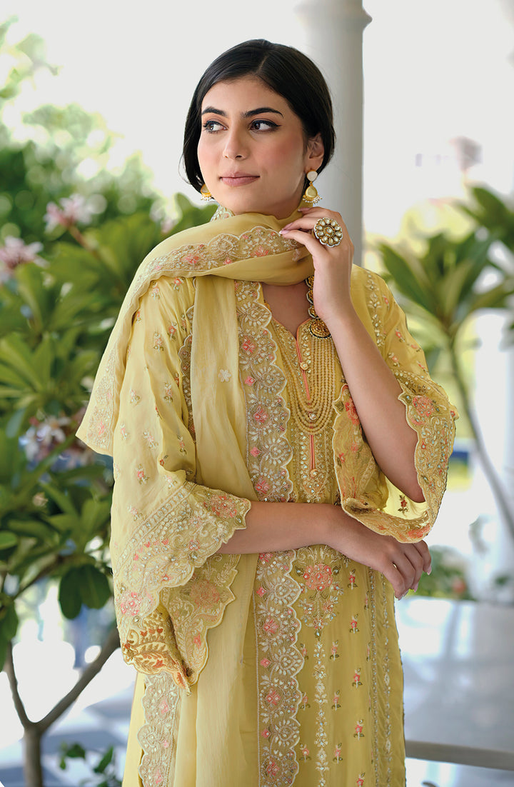 Readymade Sunny Yellow Organza Salwar Kameez